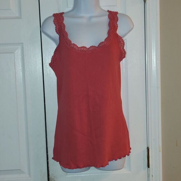 Apt 9 burnt red orange color ribbed lace trim tank top  Sz L - Picture 1 of 5